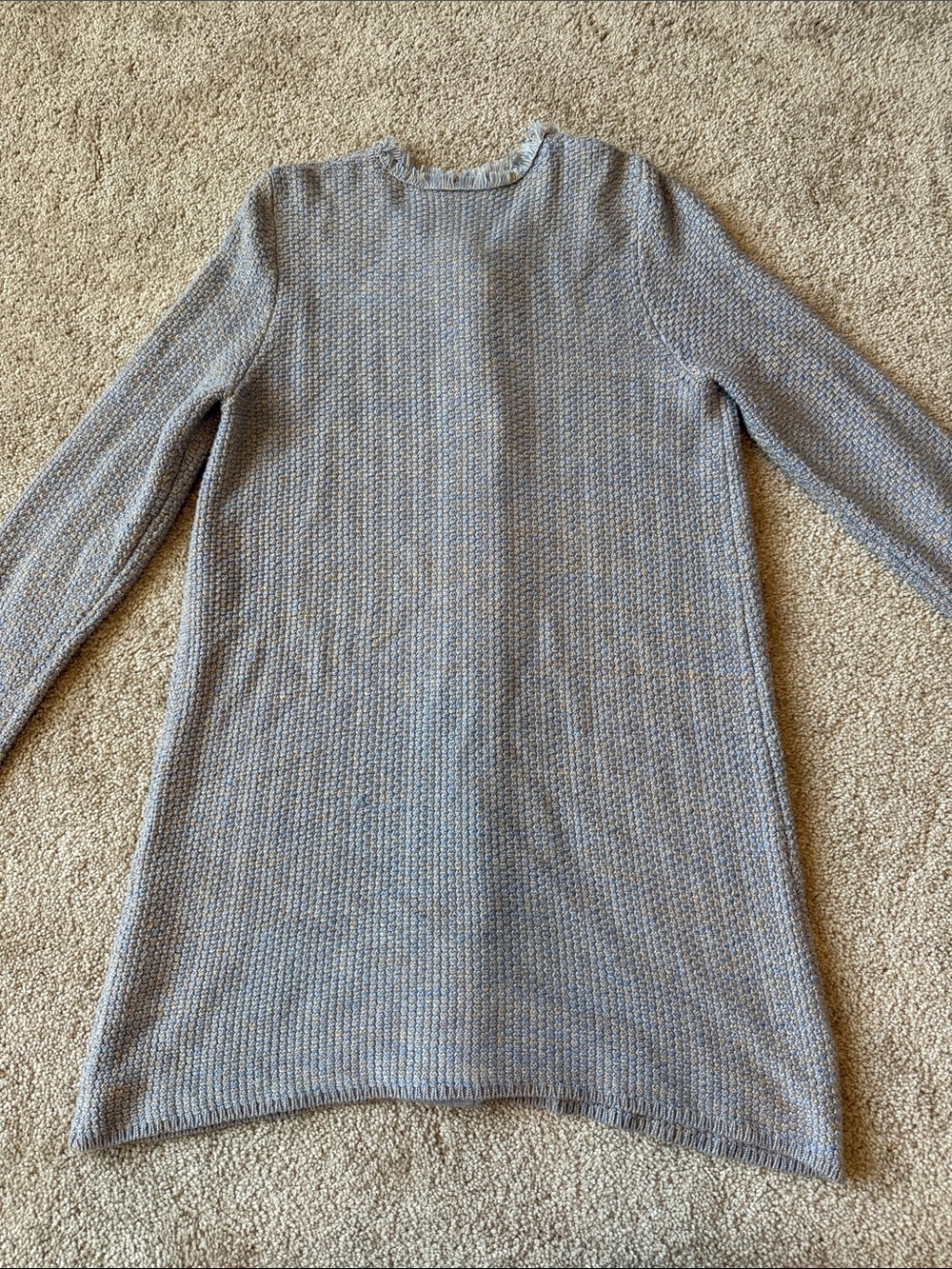 J. McLaughlin Blue Heather Nan Fringe Button Up Long Cardigan - Picture 3 of 8